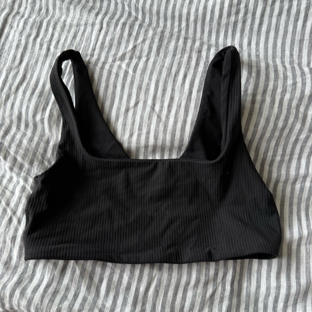 Aerie Reversible Black Ribbed Scoop Bralette